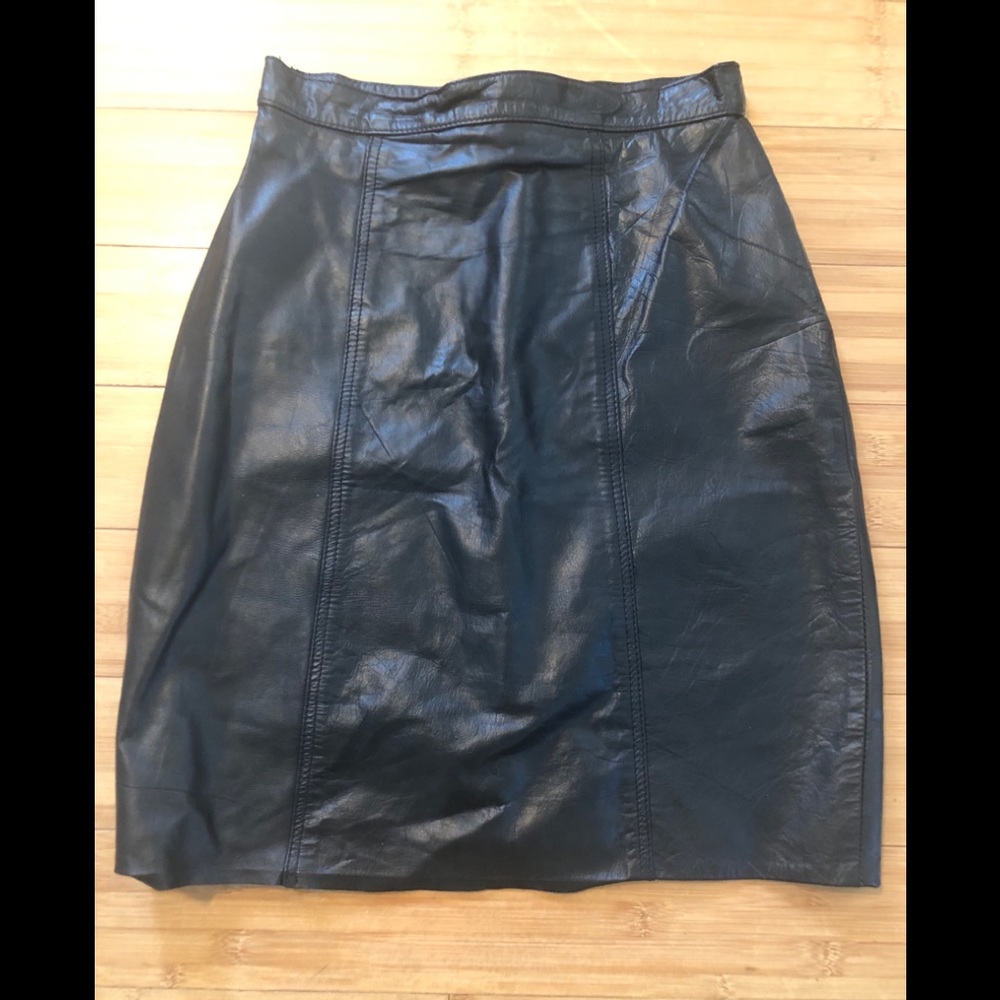 Vintage Via Mix Genuine Leather Black Skirt Size 9 - Picture 13 of 14